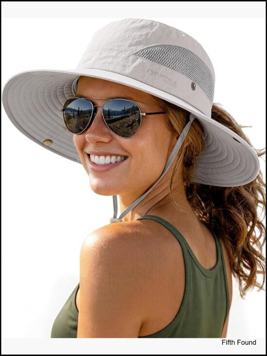 Women\'s UPF 80+ Sun Hat with Ponytail Hole Foldable Wide Brim Outdoor